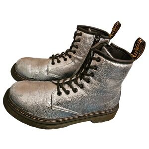 Dr. Martens Special Edition Silver Crinkle Metallic Lace-Up Boots Junior Size 3